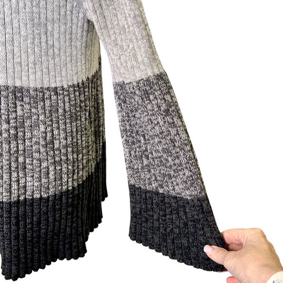 Style & Co. Gray Black Striped Color Block Bell Sleeve Tunic Sweater - Picture 6 of 9